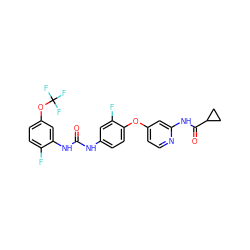 O=C(Nc1ccc(Oc2ccnc(NC(=O)C3CC3)c2)c(F)c1)Nc1cc(OC(F)(F)F)ccc1F ZINC001772655590