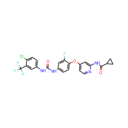 O=C(Nc1ccc(Oc2ccnc(NC(=O)C3CC3)c2)c(F)c1)Nc1ccc(Cl)c(C(F)(F)F)c1 ZINC001772649192