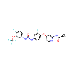 O=C(Nc1ccc(Oc2ccnc(NC(=O)C3CC3)c2)c(F)c1)Nc1ccc(F)c(OC(F)(F)F)c1 ZINC001772656129