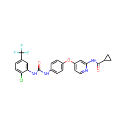 O=C(Nc1ccc(Oc2ccnc(NC(=O)C3CC3)c2)cc1)Nc1cc(C(F)(F)F)ccc1Cl ZINC001772620350