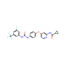 O=C(Nc1ccc(Oc2ccnc(NC(=O)C3CC3)c2)cc1)Nc1cc(F)cc(C(F)(F)F)c1 ZINC001772637951