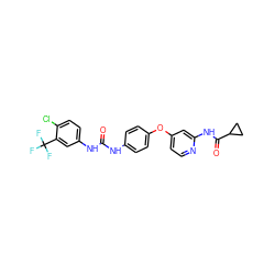 O=C(Nc1ccc(Oc2ccnc(NC(=O)C3CC3)c2)cc1)Nc1ccc(Cl)c(C(F)(F)F)c1 ZINC001772580249