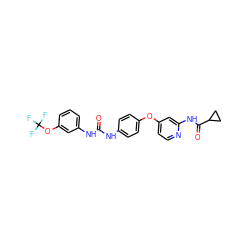 O=C(Nc1ccc(Oc2ccnc(NC(=O)C3CC3)c2)cc1)Nc1cccc(OC(F)(F)F)c1 ZINC001772592867