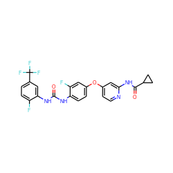 O=C(Nc1ccc(Oc2ccnc(NC(=O)C3CC3)c2)cc1F)Nc1cc(C(F)(F)F)ccc1F ZINC001772607165