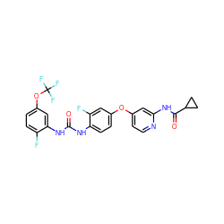 O=C(Nc1ccc(Oc2ccnc(NC(=O)C3CC3)c2)cc1F)Nc1cc(OC(F)(F)F)ccc1F ZINC001772609976