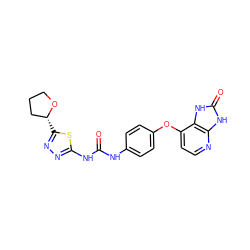 O=C(Nc1ccc(Oc2ccnc3[nH]c(=O)[nH]c23)cc1)Nc1nnc([C@@H]2CCCO2)s1 ZINC000049066846