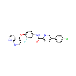 O=C(Nc1ccc(Oc2ccnc3[nH]ccc23)c(F)c1)c1ccc(-c2ccc(Cl)cc2)cn1 ZINC000653766406