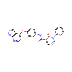 O=C(Nc1ccc(Oc2ccnc3[nH]ccc23)c(F)c1)c1cccn(-c2ccccc2)c1=O ZINC000040835574