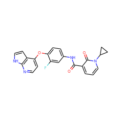 O=C(Nc1ccc(Oc2ccnc3[nH]ccc23)c(F)c1)c1cccn(C2CC2)c1=O ZINC000040836100