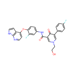 O=C(Nc1ccc(Oc2ccnc3[nH]ccc23)c(F)c1)c1cn(CCO)cc(-c2ccc(F)cc2)c1=O ZINC000040380273