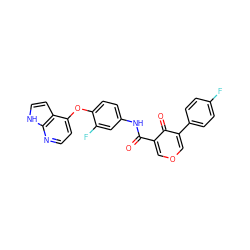 O=C(Nc1ccc(Oc2ccnc3[nH]ccc23)c(F)c1)c1cocc(-c2ccc(F)cc2)c1=O ZINC000040845521