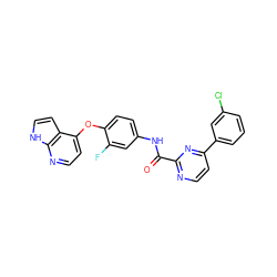 O=C(Nc1ccc(Oc2ccnc3[nH]ccc23)c(F)c1)c1nccc(-c2cccc(Cl)c2)n1 ZINC000653732513