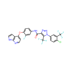 O=C(Nc1ccc(Oc2ccnc3[nH]ccc23)c(F)c1)c1nnn(-c2ccc(Cl)c(C(F)(F)F)c2)c1C(F)(F)F ZINC000653730848