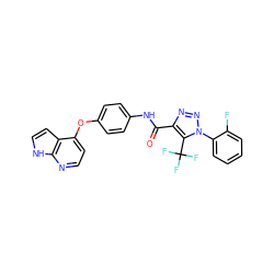 O=C(Nc1ccc(Oc2ccnc3[nH]ccc23)cc1)c1nnn(-c2ccccc2F)c1C(F)(F)F ZINC000653723247