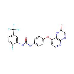 O=C(Nc1ccc(Oc2ccnc3ncc(=O)[nH]c23)cc1)Nc1cc(C(F)(F)F)ccc1F ZINC000058563636
