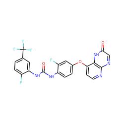 O=C(Nc1ccc(Oc2ccnc3ncc(=O)[nH]c23)cc1F)Nc1cc(C(F)(F)F)ccc1F ZINC000058548548