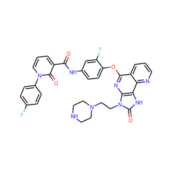 O=C(Nc1ccc(Oc2nc3c([nH]c(=O)n3CCN3CCNCC3)c3ncccc23)c(F)c1)c1cccn(-c2ccc(F)cc2)c1=O ZINC000299830854