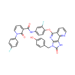 O=C(Nc1ccc(Oc2nc3c([nH]c(=O)n3Cc3ccc(O)cc3)c3ncccc23)c(F)c1)c1cccn(-c2ccc(F)cc2)c1=O ZINC000299819772