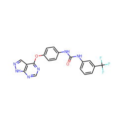 O=C(Nc1ccc(Oc2ncnc3[nH]ncc23)cc1)Nc1cccc(C(F)(F)F)c1 ZINC000095586311