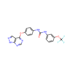 O=C(Nc1ccc(Oc2ncnc3[nH]ncc23)cc1)Nc1cccc(OC(F)(F)F)c1 ZINC000095592913