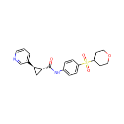 O=C(Nc1ccc(S(=O)(=O)C2CCOCC2)cc1)[C@@H]1C[C@H]1c1cccnc1 ZINC000103241129