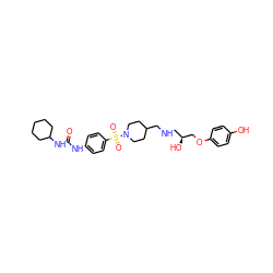 O=C(Nc1ccc(S(=O)(=O)N2CCC(CNC[C@H](O)COc3ccc(O)cc3)CC2)cc1)NC1CCCCC1 ZINC000026749807