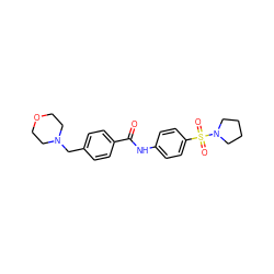 O=C(Nc1ccc(S(=O)(=O)N2CCCC2)cc1)c1ccc(CN2CCOCC2)cc1 ZINC000019334264