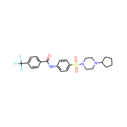 O=C(Nc1ccc(S(=O)(=O)N2CCN(C3CCCC3)CC2)cc1)c1ccc(C(F)(F)F)cc1 ZINC000473115264