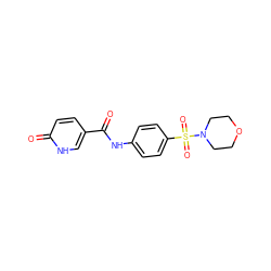 O=C(Nc1ccc(S(=O)(=O)N2CCOCC2)cc1)c1ccc(=O)[nH]c1 ZINC000013683250