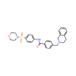 O=C(Nc1ccc(S(=O)(=O)N2CCOCC2)cc1)c1ccc(CN2CCc3ccccc3C2)cc1 ZINC000019921226