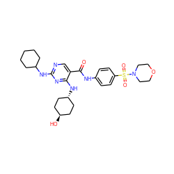 O=C(Nc1ccc(S(=O)(=O)N2CCOCC2)cc1)c1cnc(NC2CCCCC2)nc1N[C@H]1CC[C@H](O)CC1 ZINC000261145815