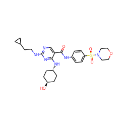 O=C(Nc1ccc(S(=O)(=O)N2CCOCC2)cc1)c1cnc(NCCC2CC2)nc1N[C@H]1CC[C@H](O)CC1 ZINC000261121332