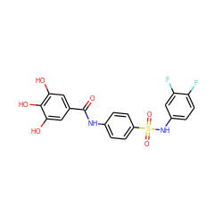 O=C(Nc1ccc(S(=O)(=O)Nc2ccc(F)c(F)c2)cc1)c1cc(O)c(O)c(O)c1 ZINC000043017238