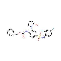 O=C(Nc1ccc(S(=O)(=O)Nc2ccc(F)cc2F)cc1N1CCCC1=O)OCc1ccccc1 ZINC000473133743