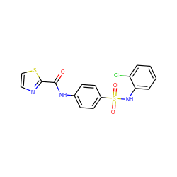 O=C(Nc1ccc(S(=O)(=O)Nc2ccccc2Cl)cc1)c1nccs1 ZINC000058590601