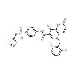 O=C(Nc1ccc(S(=O)(=O)Nc2nccs2)cc1)c1cn(Cc2c(F)cccc2Cl)c2ccc(=O)[nH]c2c1=O ZINC000073140629