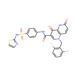 O=C(Nc1ccc(S(=O)(=O)Nc2nccs2)cc1)c1cn(Cc2c(F)cccc2F)c2ccc(=O)[nH]c2c1=O ZINC000073169526