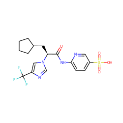 O=C(Nc1ccc(S(=O)(=O)O)cn1)[C@H](CC1CCCC1)n1cnc(C(F)(F)F)c1 ZINC000095556862