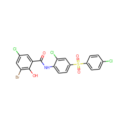 O=C(Nc1ccc(S(=O)(=O)c2ccc(Cl)cc2)cc1Cl)c1cc(Cl)cc(Br)c1O ZINC000049756489