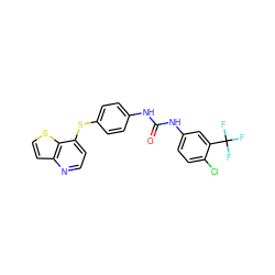 O=C(Nc1ccc(Sc2ccnc3ccsc23)cc1)Nc1ccc(Cl)c(C(F)(F)F)c1 ZINC000473112817