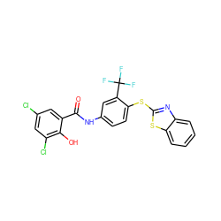 O=C(Nc1ccc(Sc2nc3ccccc3s2)c(C(F)(F)F)c1)c1cc(Cl)cc(Cl)c1O ZINC000026571199