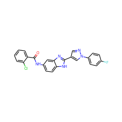 O=C(Nc1ccc2[nH]c(-c3cnn(-c4ccc(F)cc4)c3)nc2c1)c1ccccc1Cl ZINC000038147889