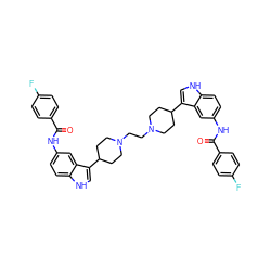 O=C(Nc1ccc2[nH]cc(C3CCN(CCN4CCC(c5c[nH]c6ccc(NC(=O)c7ccc(F)cc7)cc56)CC4)CC3)c2c1)c1ccc(F)cc1 ZINC000049899503