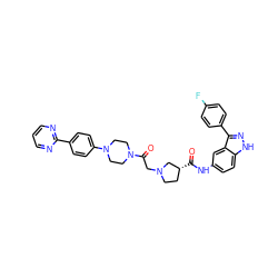 O=C(Nc1ccc2[nH]nc(-c3ccc(F)cc3)c2c1)[C@@H]1CCN(CC(=O)N2CCN(c3ccc(-c4ncccn4)cc3)CC2)C1 ZINC000144608894