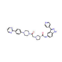 O=C(Nc1ccc2[nH]nc(-c3ccncc3)c2c1)[C@@H]1CCN(CC(=O)N2CCN(c3ccc(-c4ncccn4)cc3)CC2)C1 ZINC000096174209