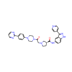 O=C(Nc1ccc2[nH]nc(-c3ccncc3)c2c1)[C@H]1CCN(CC(=O)N2CCN(c3ccc(-c4ncccn4)cc3)CC2)C1 ZINC000144518673