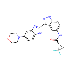 O=C(Nc1ccc2[nH]nc(-c3nc4cc(N5CCOCC5)ccc4[nH]3)c2c1)[C@H]1CC1(F)F ZINC000146972884