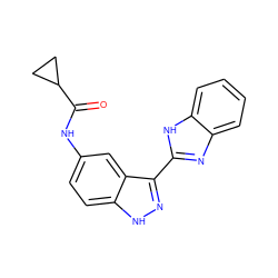 O=C(Nc1ccc2[nH]nc(-c3nc4ccccc4[nH]3)c2c1)C1CC1 ZINC000169694730