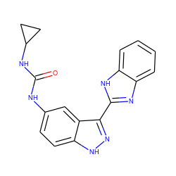 O=C(Nc1ccc2[nH]nc(-c3nc4ccccc4[nH]3)c2c1)NC1CC1 ZINC000146971074