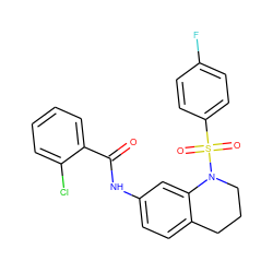 O=C(Nc1ccc2c(c1)N(S(=O)(=O)c1ccc(F)cc1)CCC2)c1ccccc1Cl ZINC000009569432